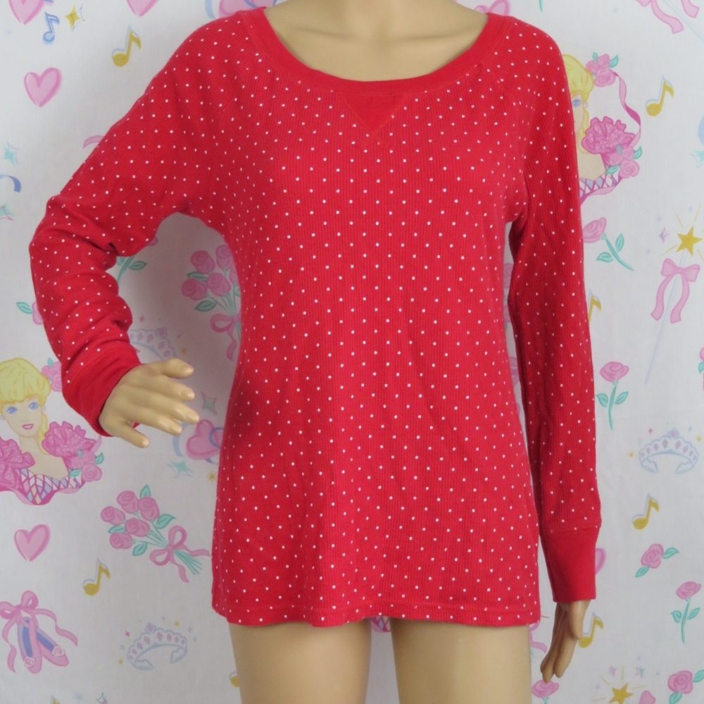 Cute Polka Dot Red Long Sleeve Pull Over Shirt Grandma Girly Old Navy